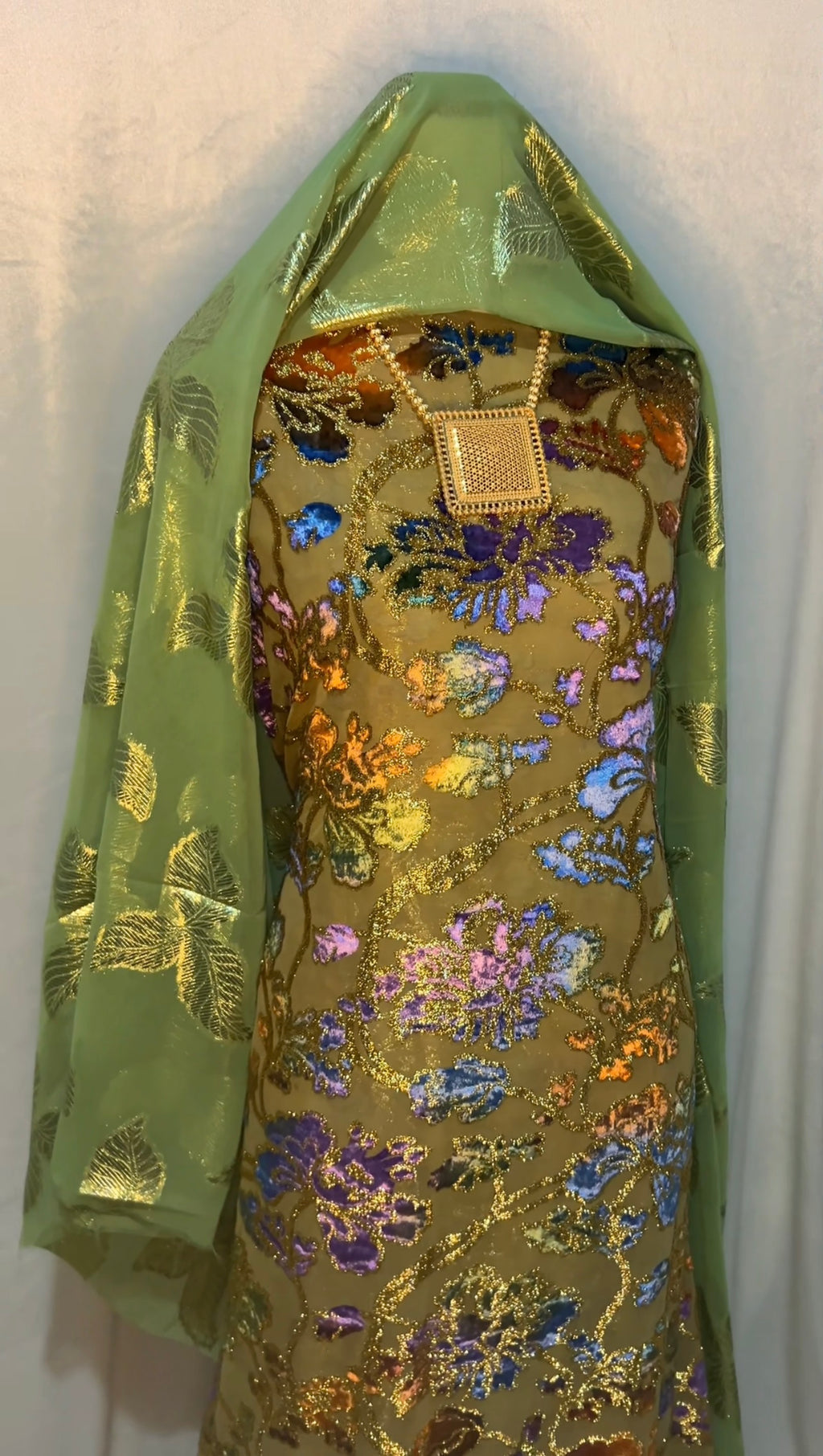 Premium Olive Gold Floral Multicoloured - Maqbal Dirac