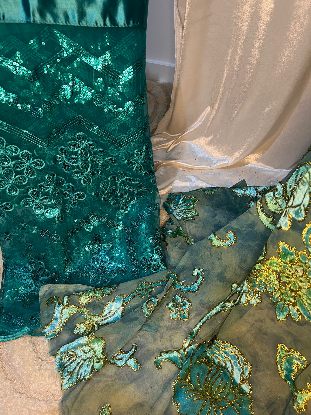 Premium Rich Turquoise and Gold Floral Vine - Maqbal Dirac